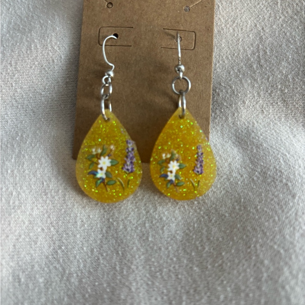 Floral Yellow Teardrop Earrings
